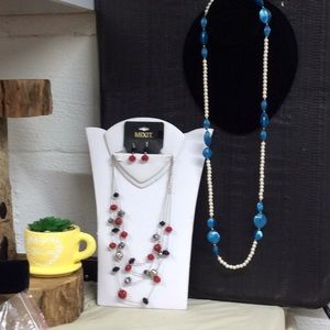 NWT Red Black silver necklace with earrings